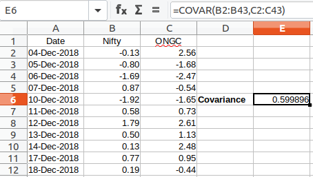 cov in spreadsheet